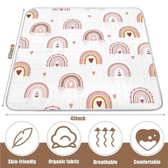 43 x 43 Inch Boho Baby Play Mat Portable Crawling Washable Foldable - Picture 4 of 7